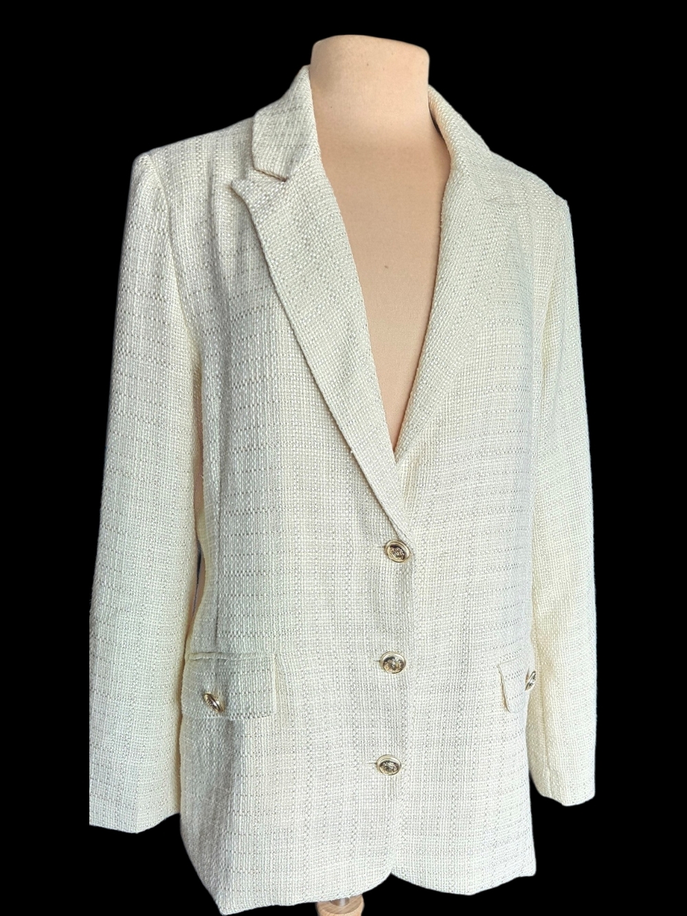 NWTs Endless Blu Cream Tweed Single-Breasted Blazer Sz M